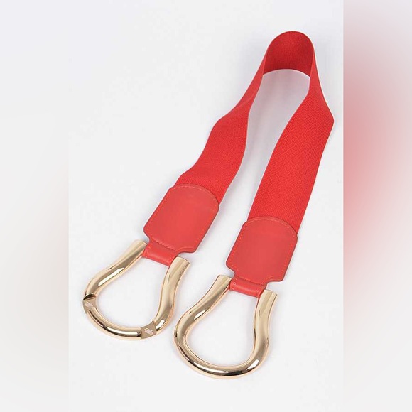 Gold Buckle Elastic Stretch Statement Waist Belt - Picture 5 of 8